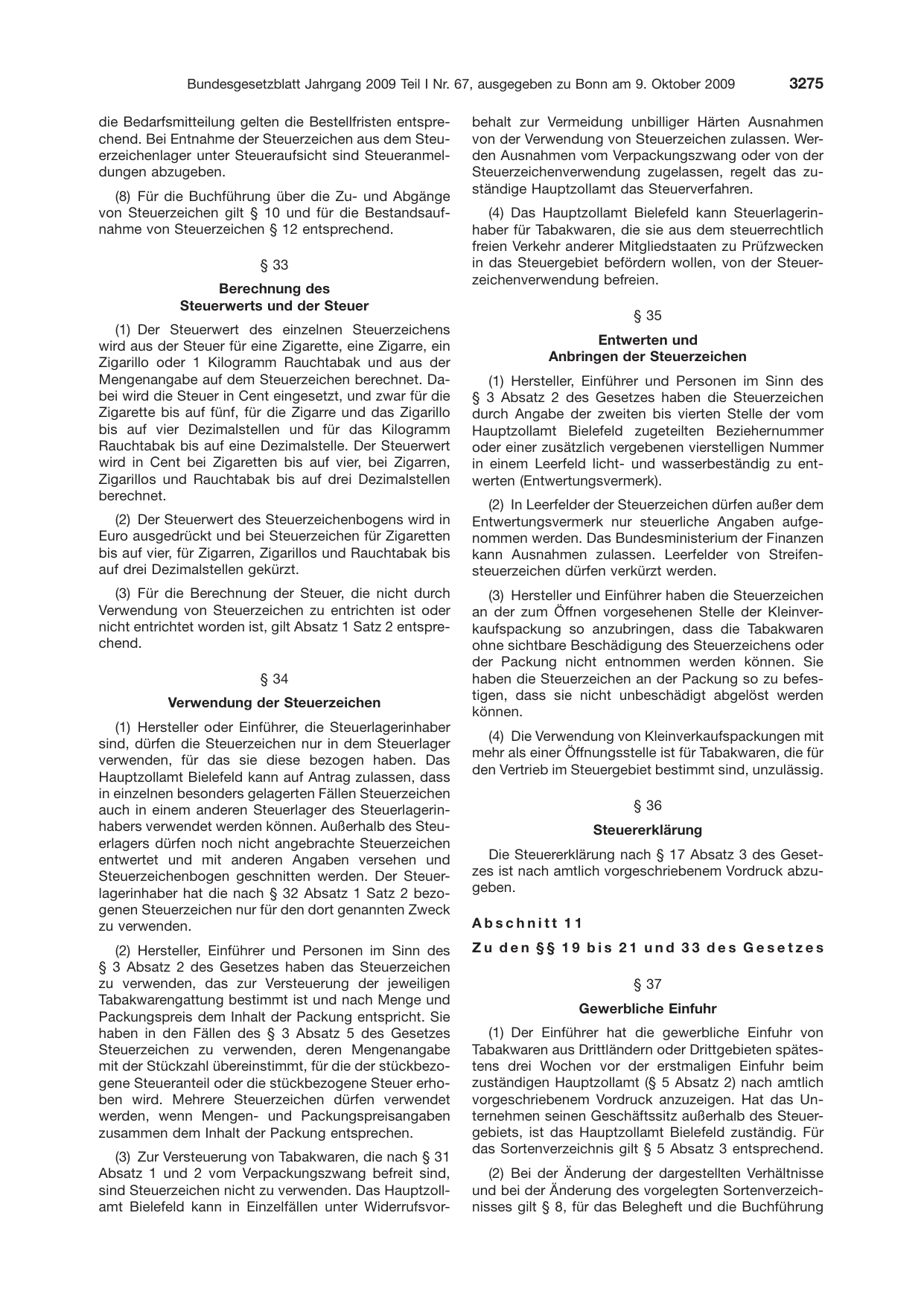 BGBl. 2009, Seite 3275 — Originalseite als Abbildung