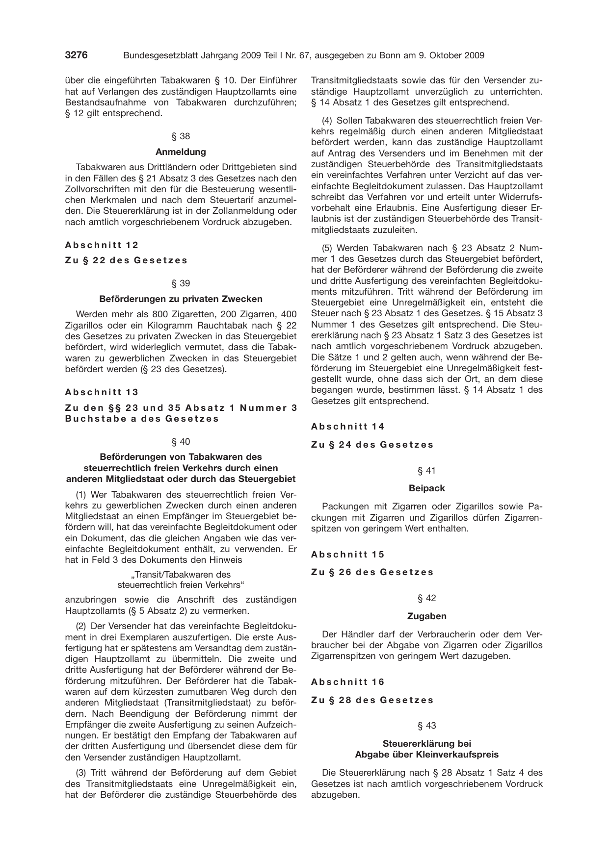 BGBl. 2009, Seite 3276 — Originalseite als Abbildung