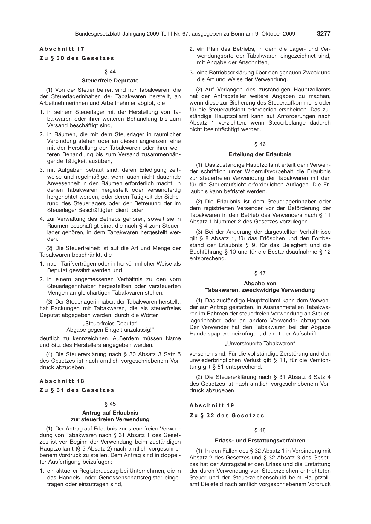 BGBl. 2009, Seite 3277 — Originalseite als Abbildung