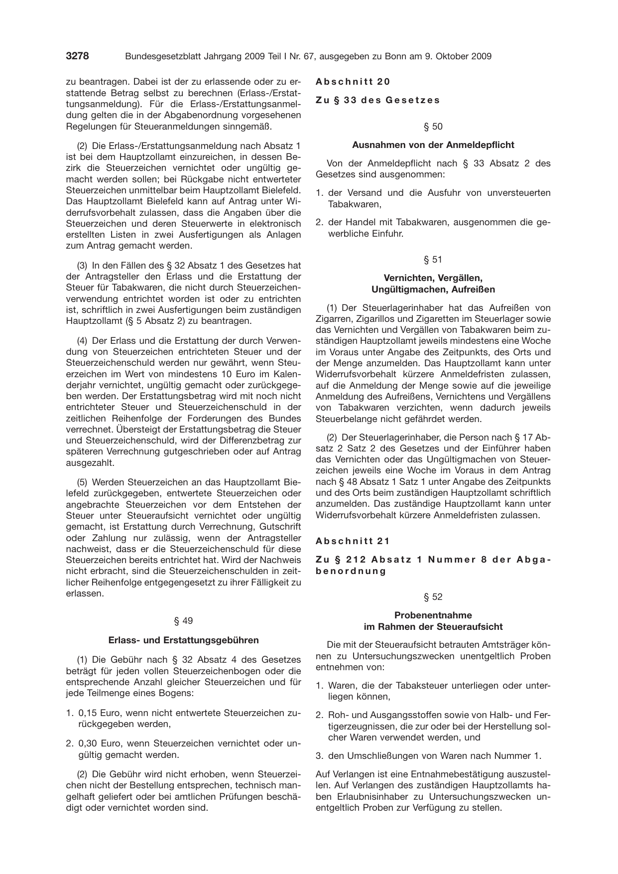 BGBl. 2009, Seite 3278 — Originalseite als Abbildung