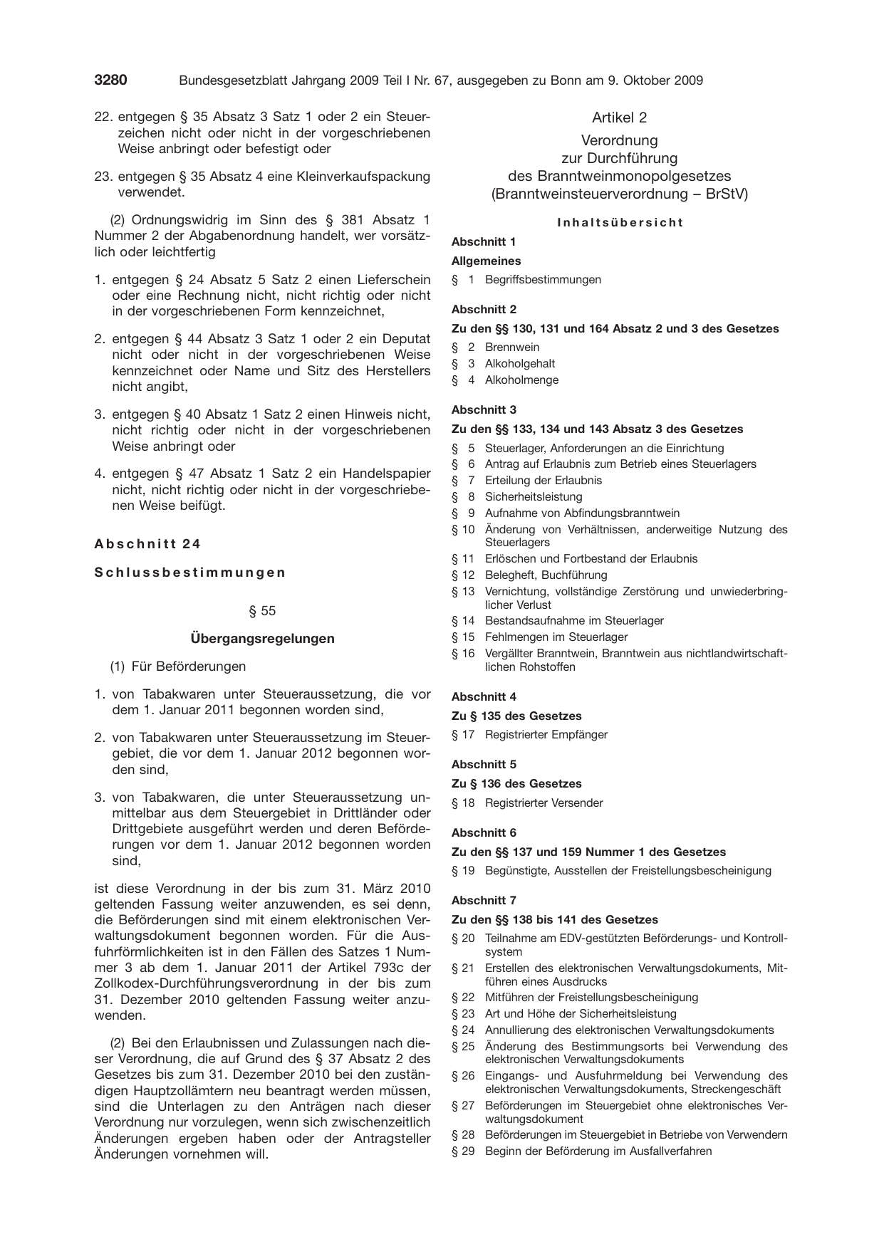 BGBl. 2009, Seite 3280 — Originalseite als Abbildung