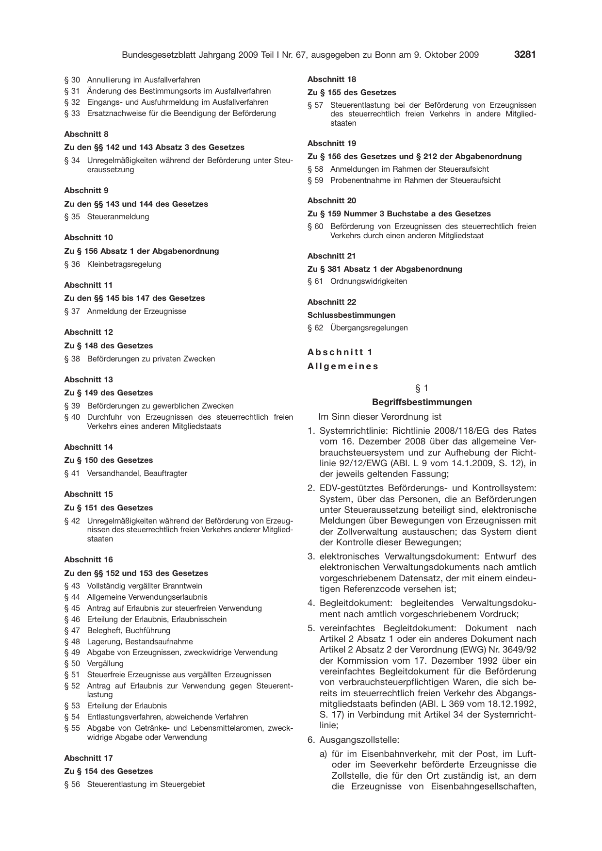BGBl. 2009, Seite 3281 — Originalseite als Abbildung