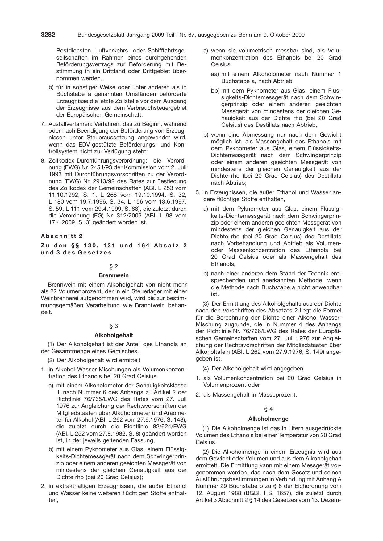 BGBl. 2009, Seite 3282 — Originalseite als Abbildung