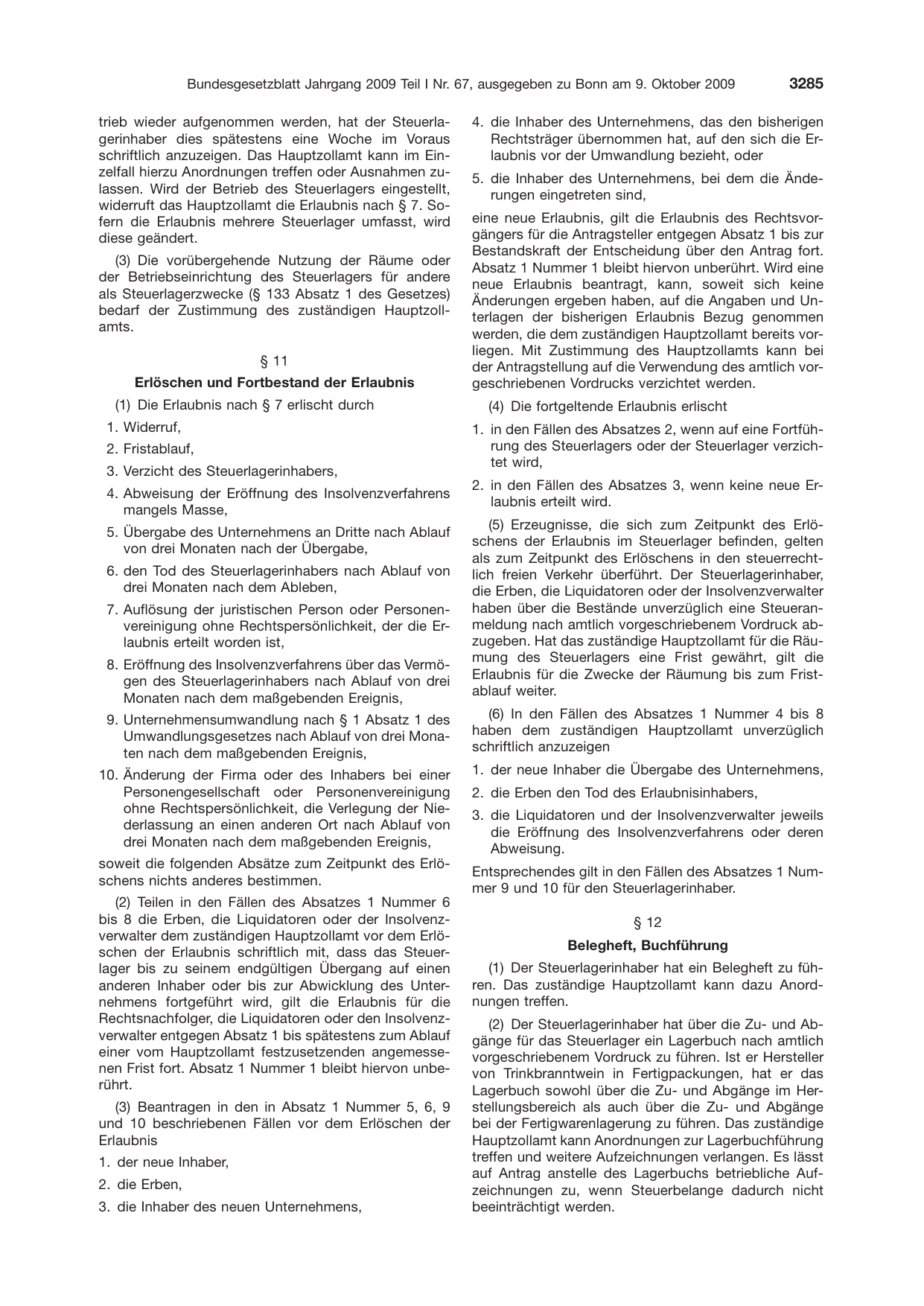 BGBl. 2009, Seite 3285 — Originalseite als Abbildung