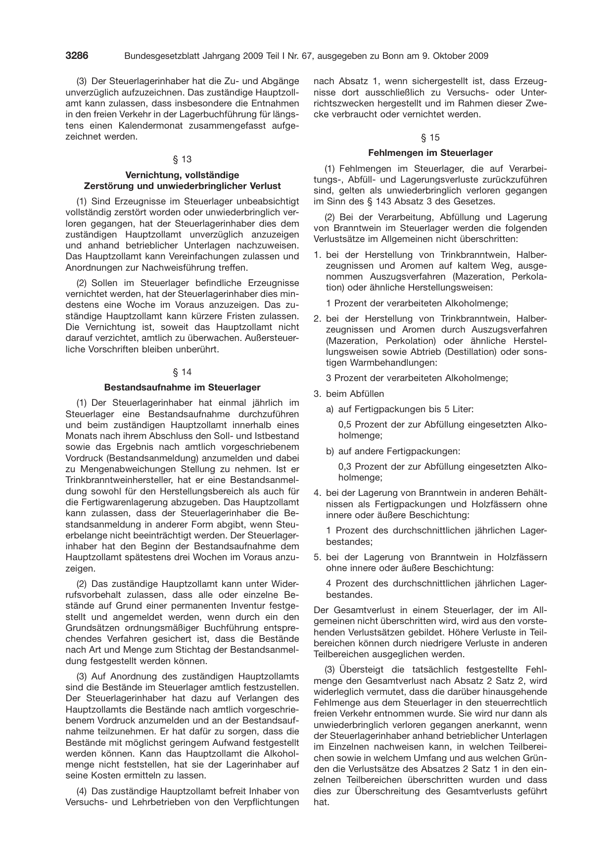 BGBl. 2009, Seite 3286 — Originalseite als Abbildung