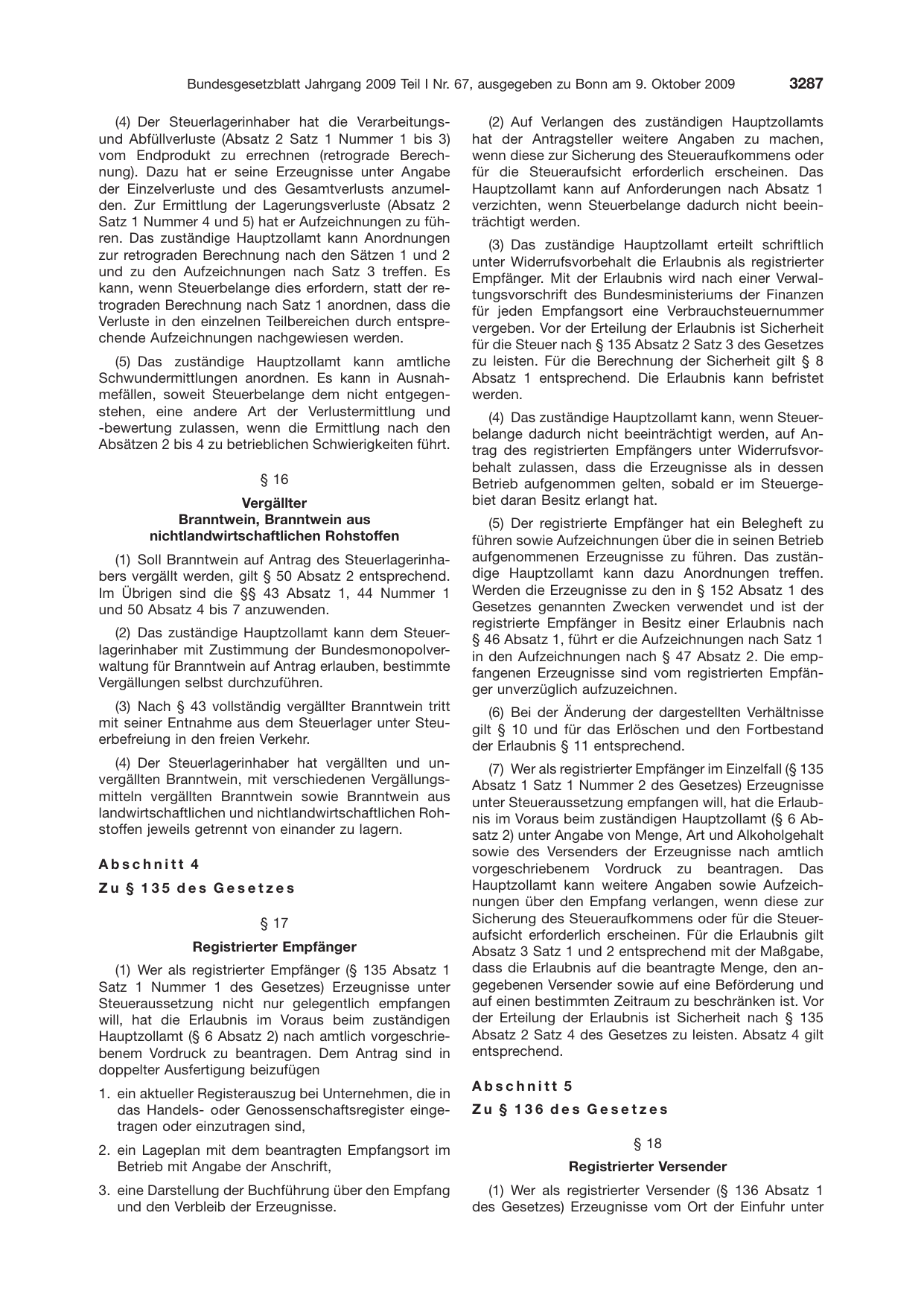BGBl. 2009, Seite 3287 — Originalseite als Abbildung
