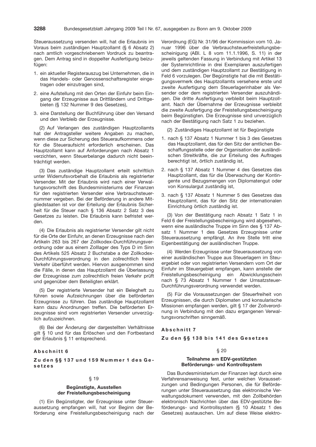 BGBl. 2009, Seite 3288 — Originalseite als Abbildung