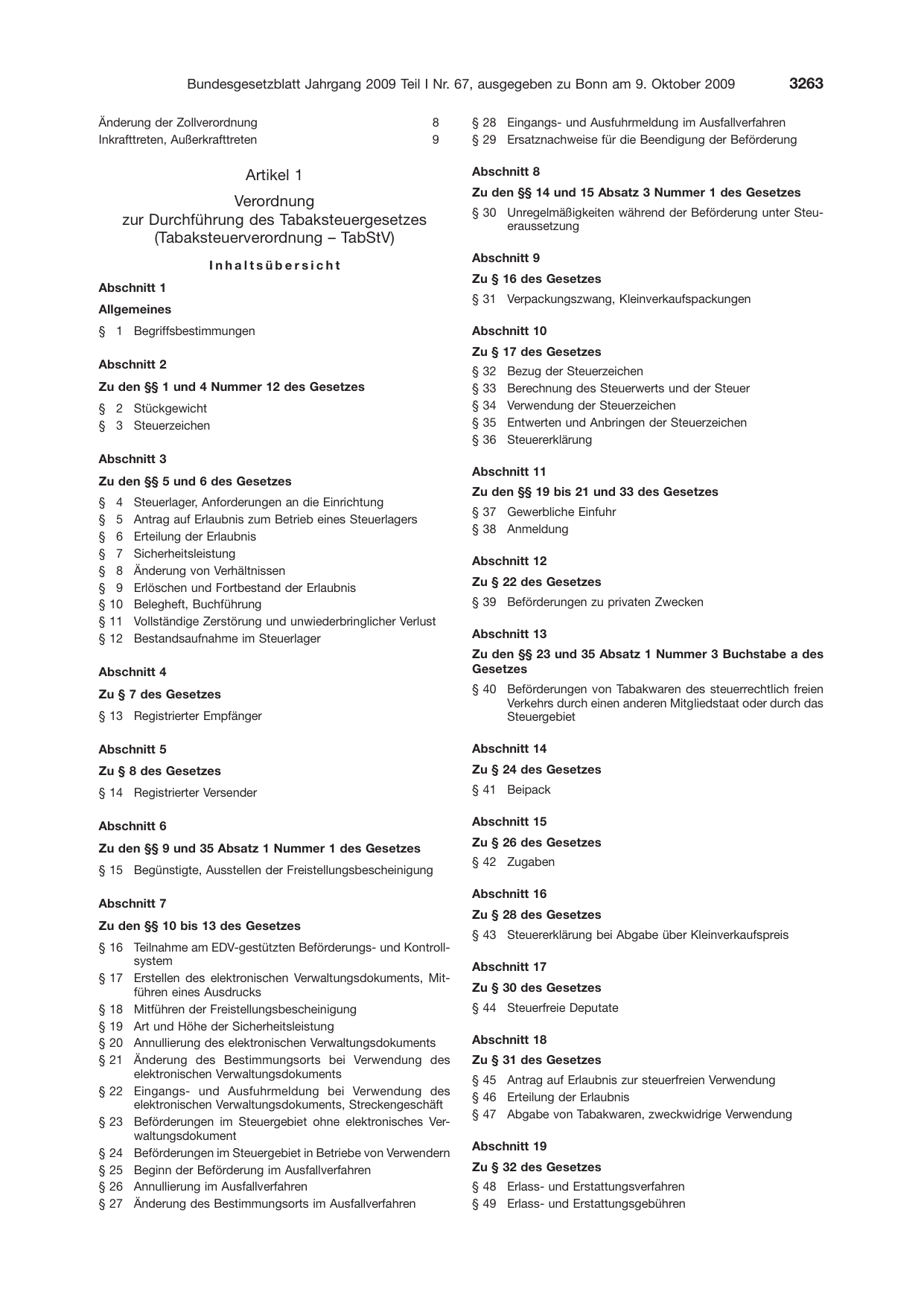 BGBl. 2009, Seite 3263 — Originalseite als Abbildung