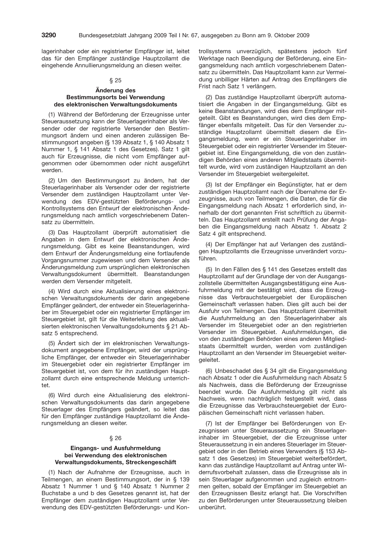 BGBl. 2009, Seite 3290 — Originalseite als Abbildung
