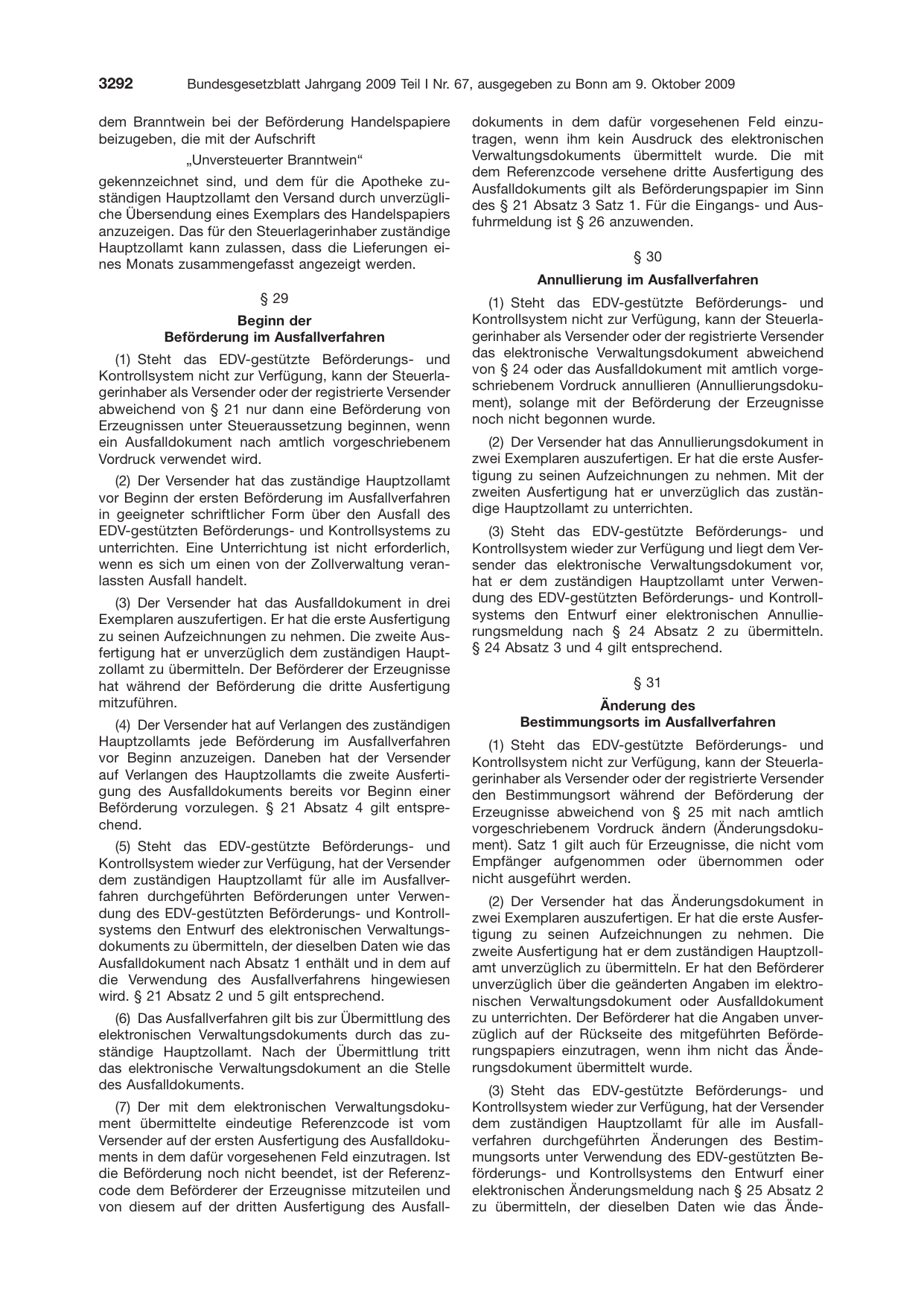BGBl. 2009, Seite 3292 — Originalseite als Abbildung