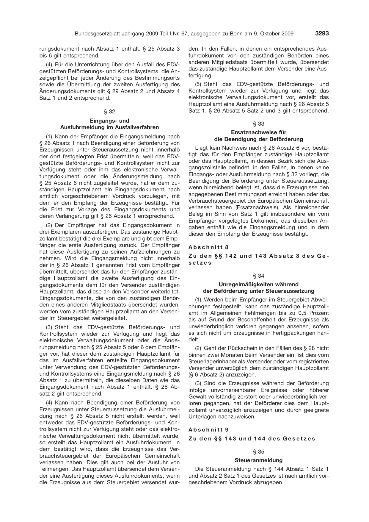 BGBl. 2009, Seite 3293 — Originalseite als Abbildung