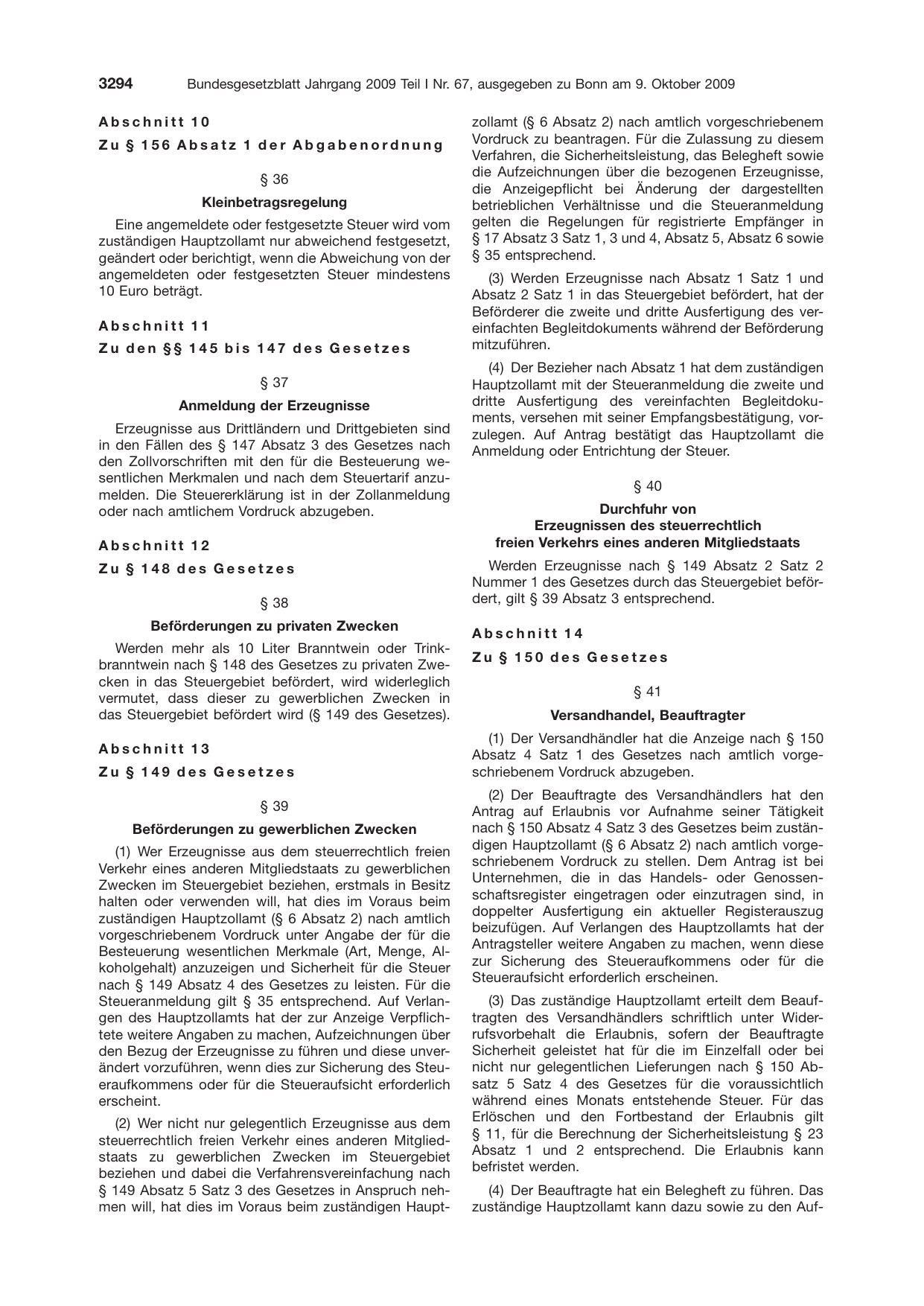 BGBl. 2009, Seite 3294 — Originalseite als Abbildung