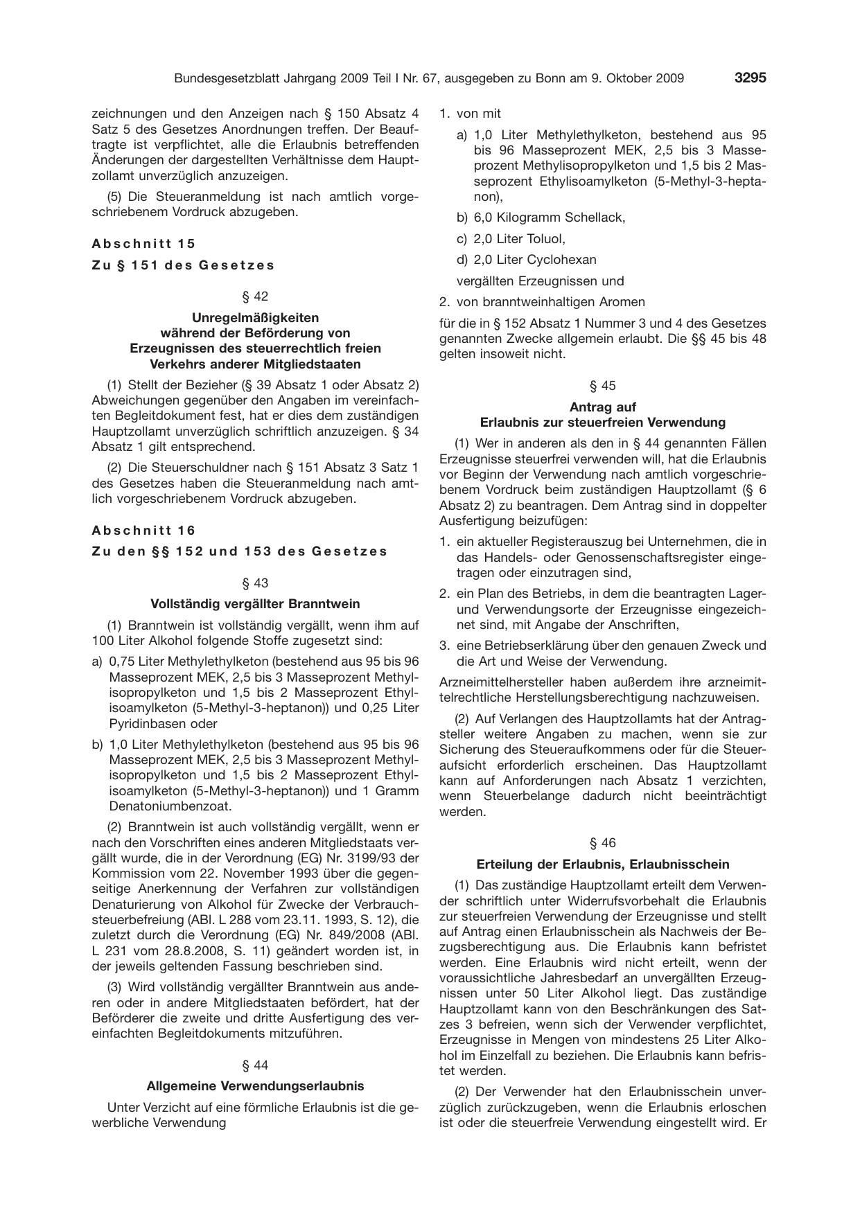 BGBl. 2009, Seite 3295 — Originalseite als Abbildung