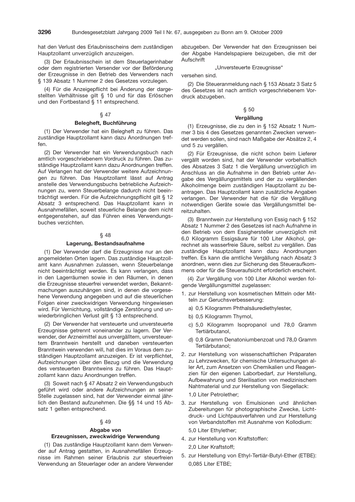 BGBl. 2009, Seite 3296 — Originalseite als Abbildung
