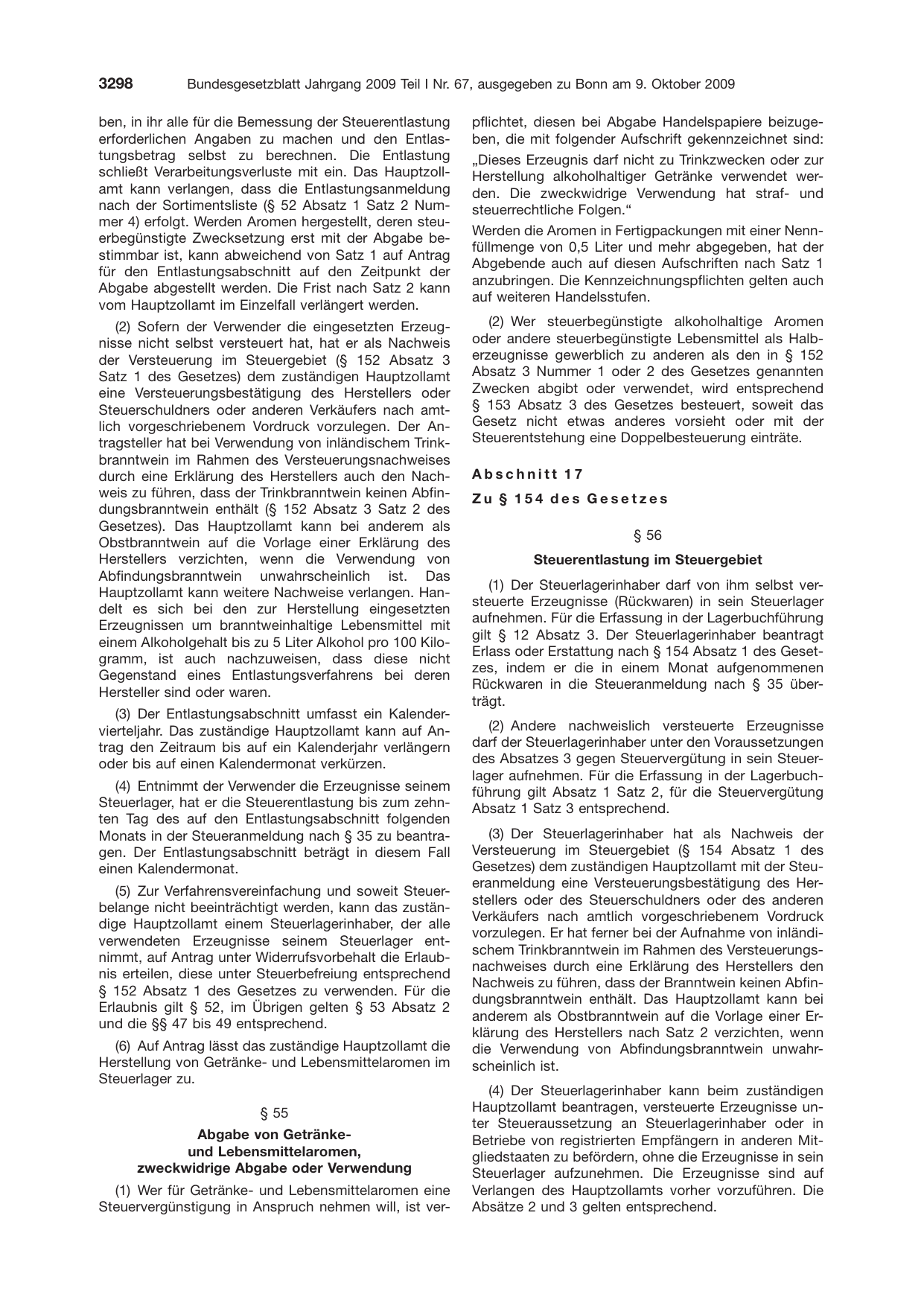 BGBl. 2009, Seite 3298 — Originalseite als Abbildung