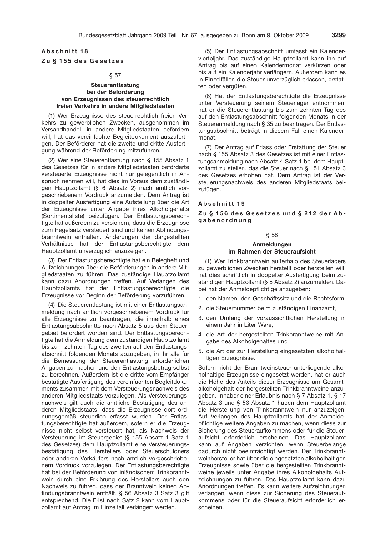 BGBl. 2009, Seite 3299 — Originalseite als Abbildung