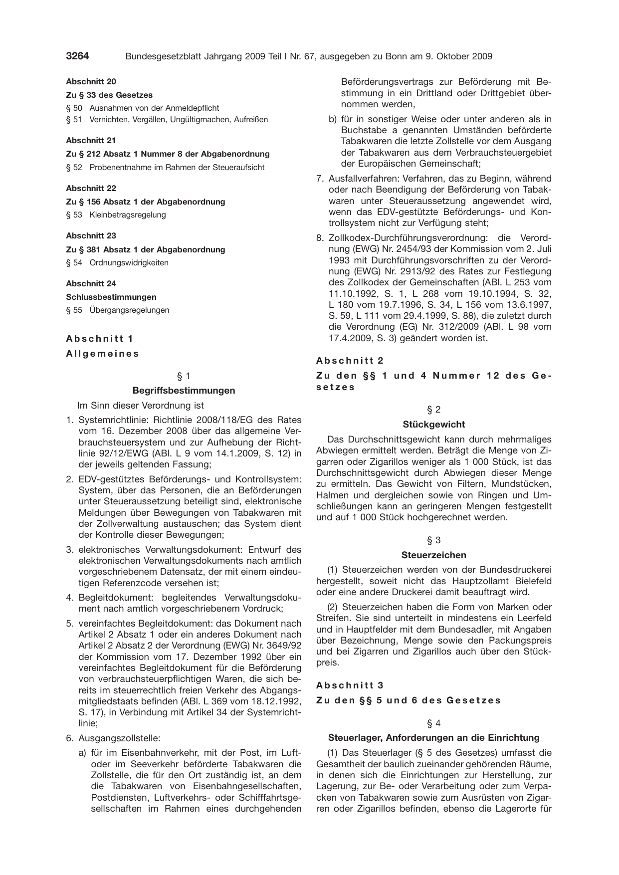 BGBl. 2009, Seite 3264 — Originalseite als Abbildung