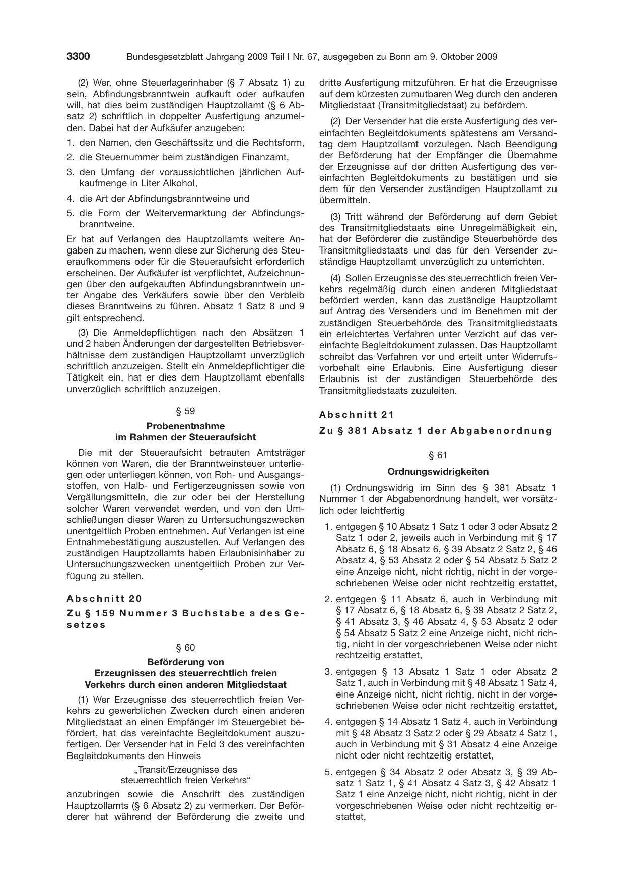 BGBl. 2009, Seite 3300 — Originalseite als Abbildung