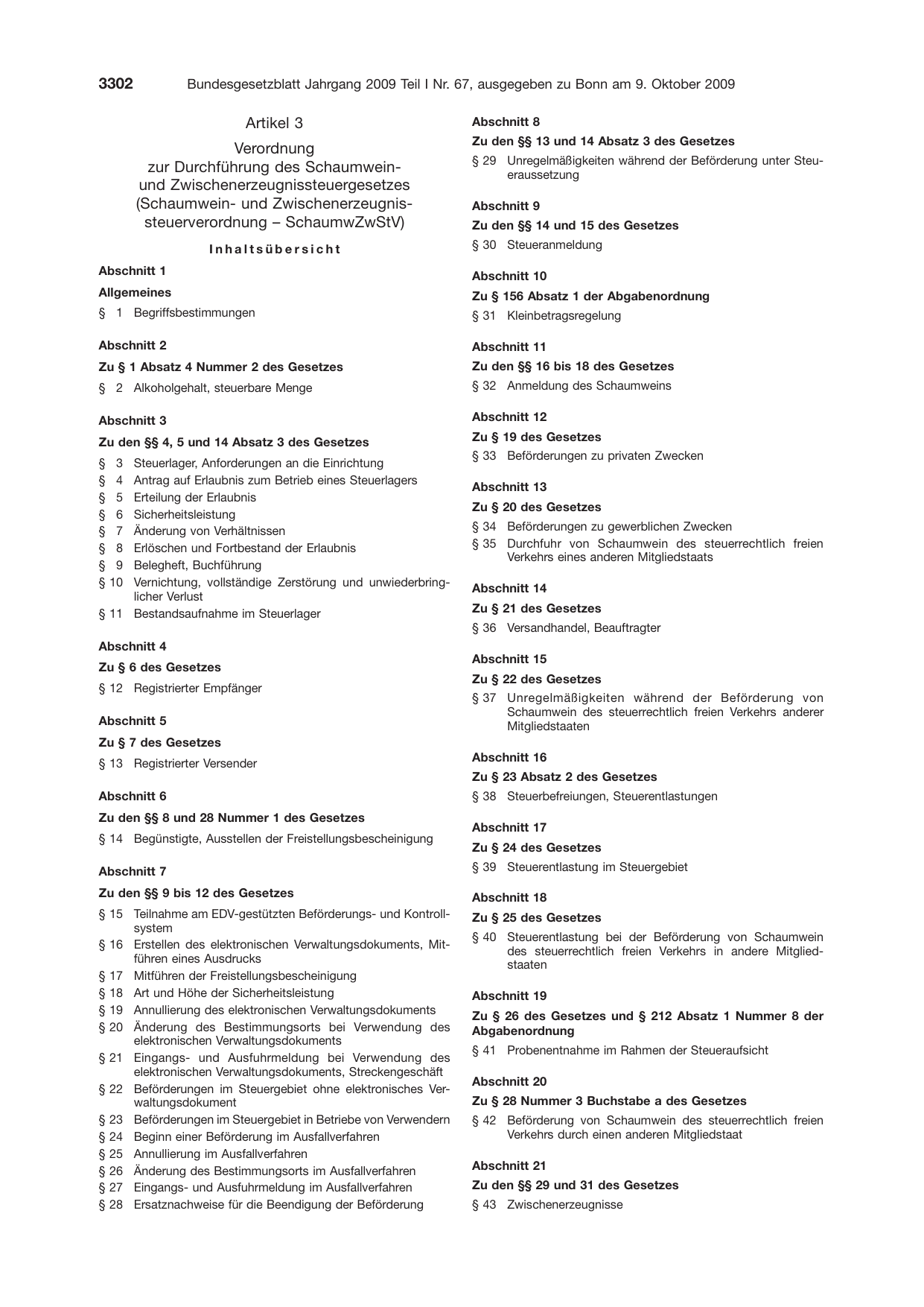 BGBl. 2009, Seite 3302 — Originalseite als Abbildung