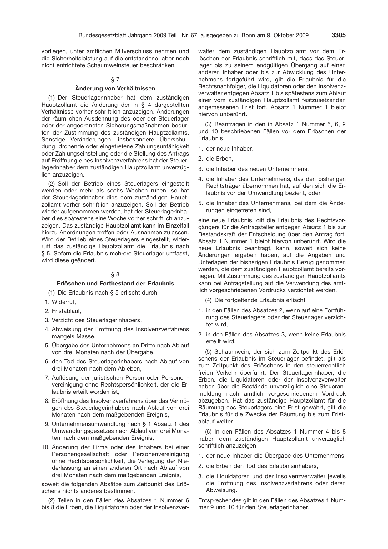 BGBl. 2009, Seite 3305 — Originalseite als Abbildung