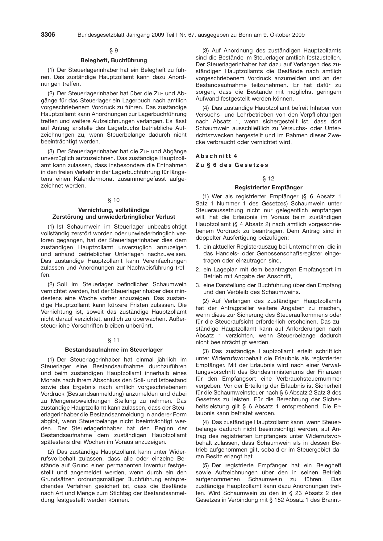 BGBl. 2009, Seite 3306 — Originalseite als Abbildung