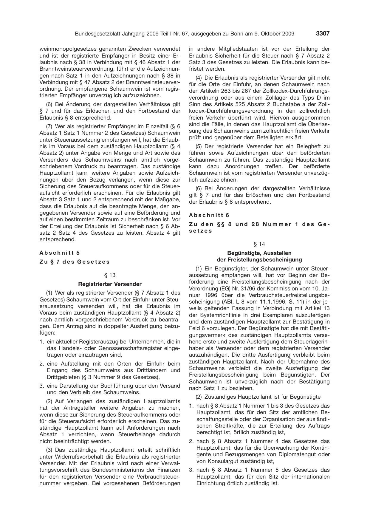 BGBl. 2009, Seite 3307 — Originalseite als Abbildung
