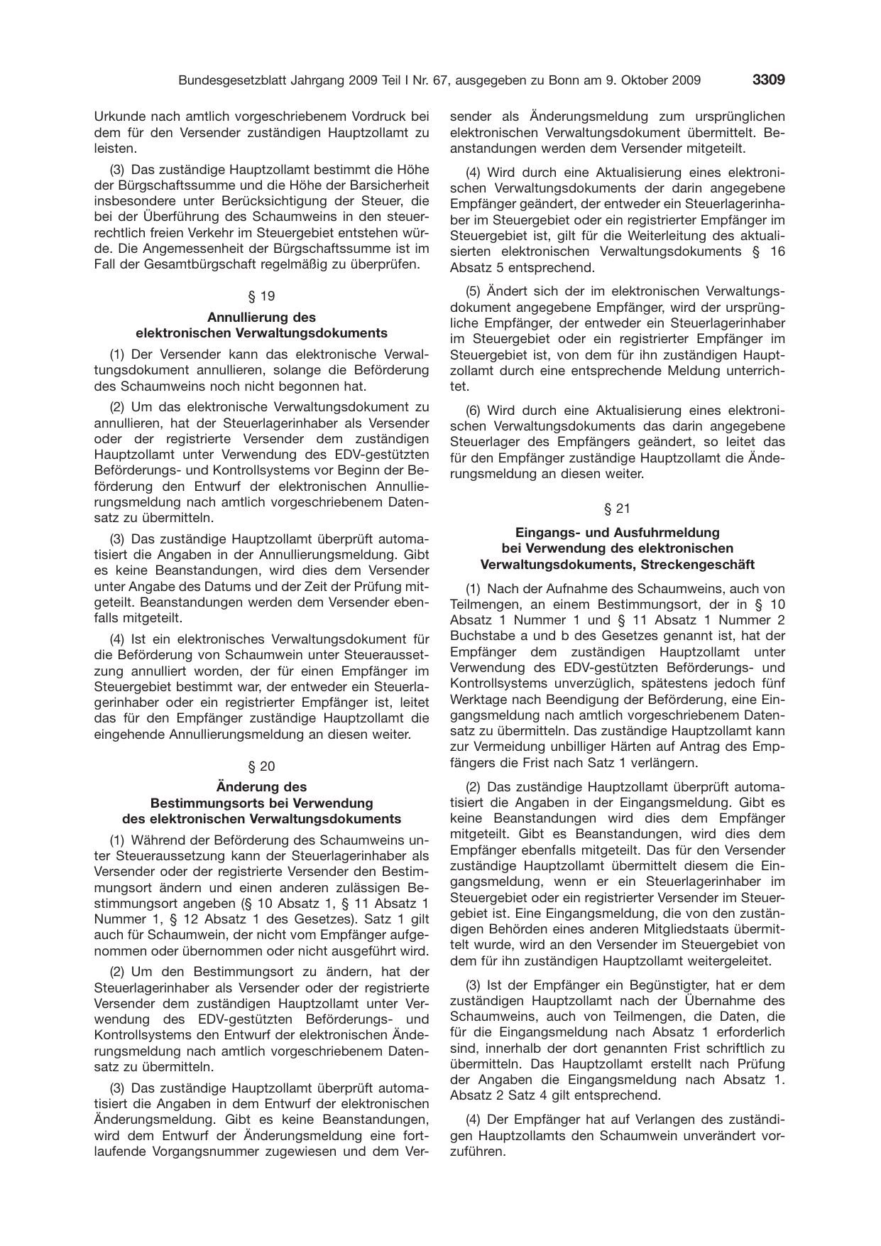 BGBl. 2009, Seite 3309 — Originalseite als Abbildung