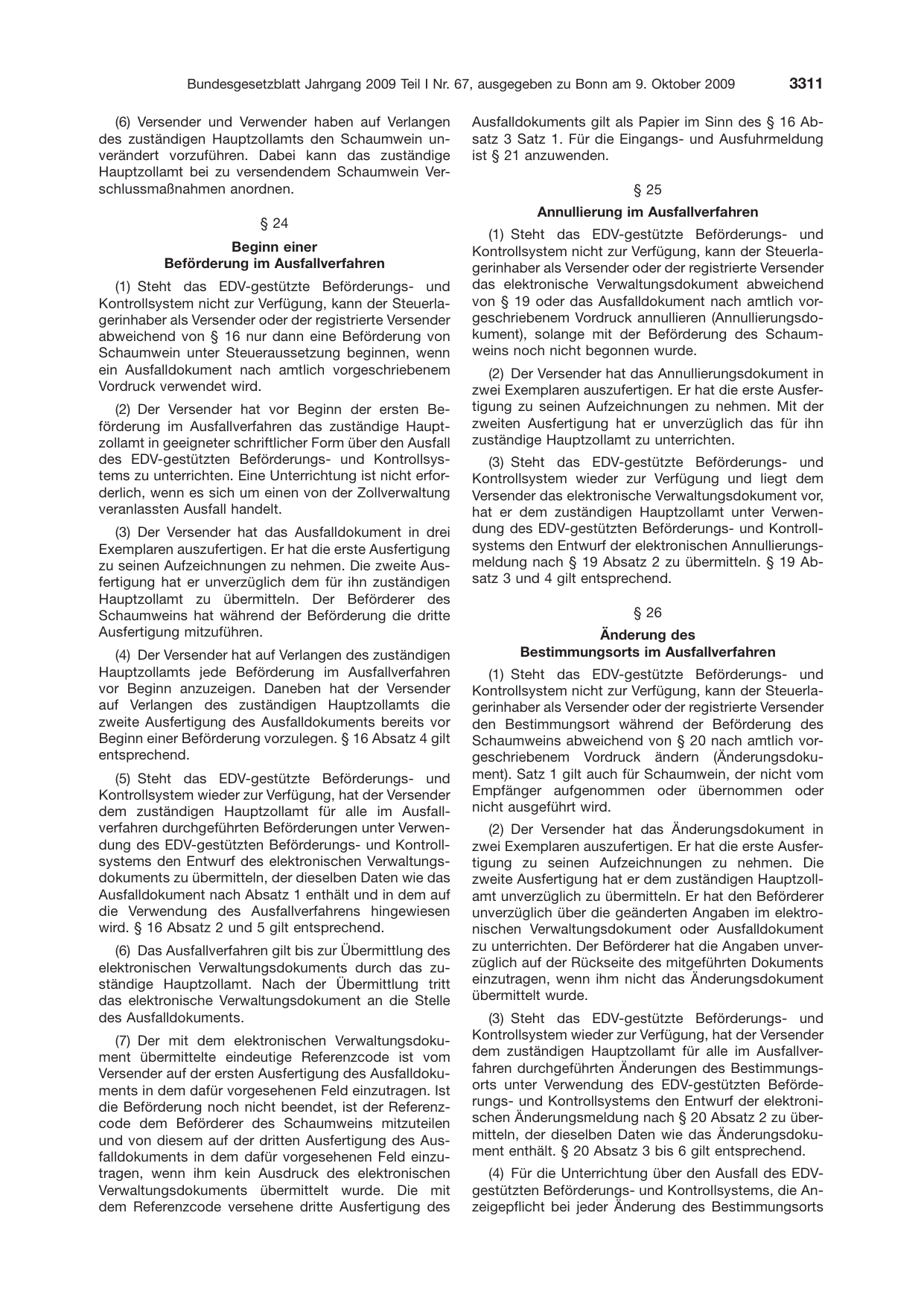 BGBl. 2009, Seite 3311 — Originalseite als Abbildung