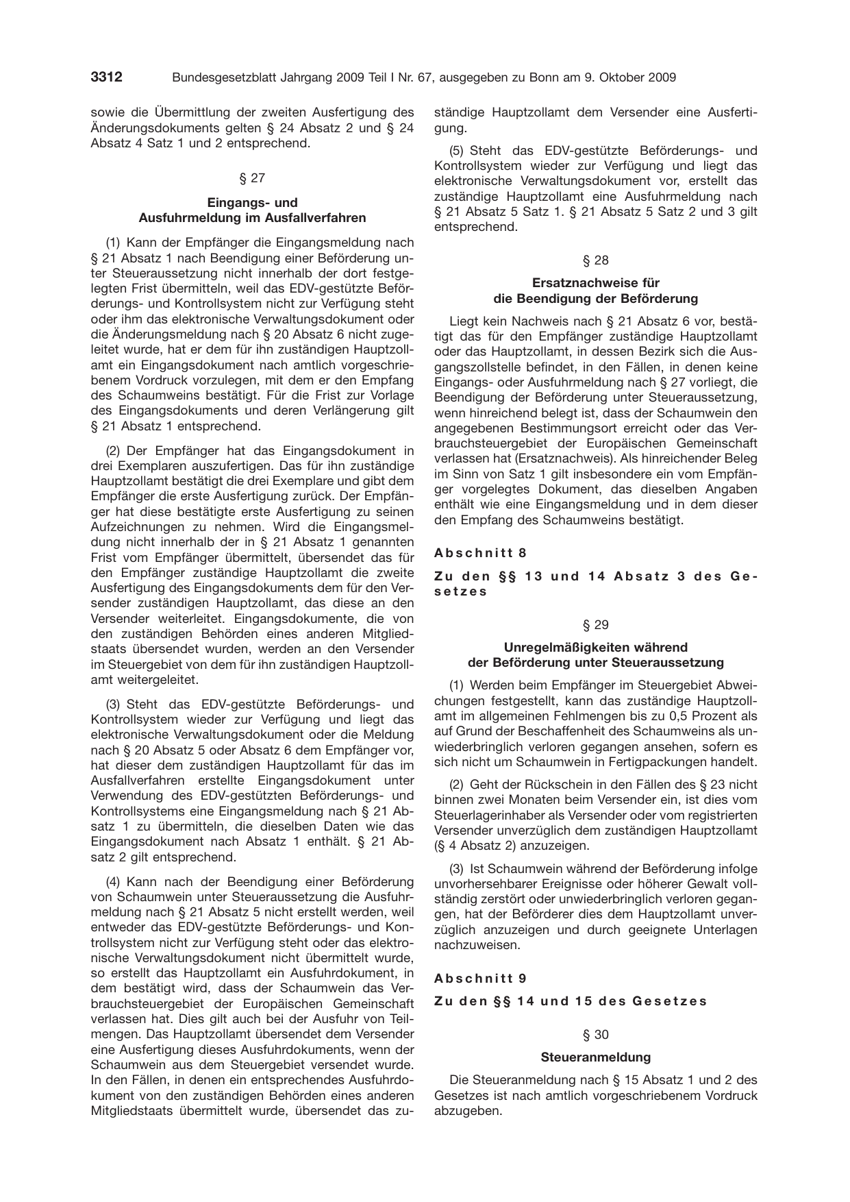 BGBl. 2009, Seite 3312 — Originalseite als Abbildung