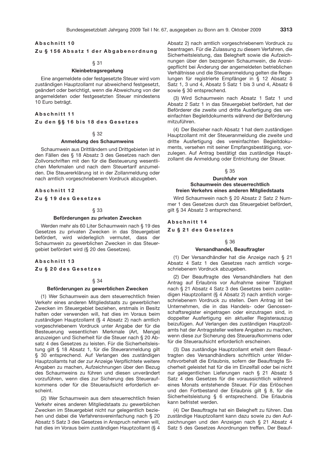 BGBl. 2009, Seite 3313 — Originalseite als Abbildung