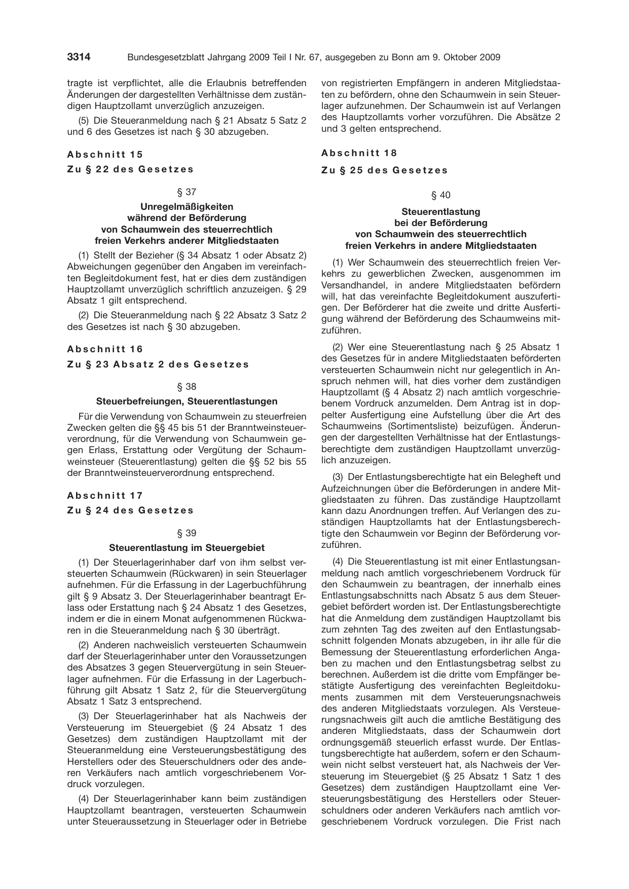 BGBl. 2009, Seite 3314 — Originalseite als Abbildung