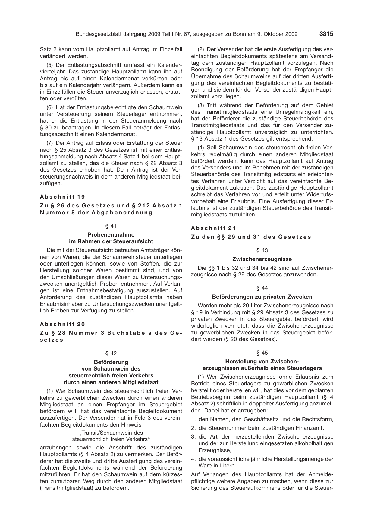 BGBl. 2009, Seite 3315 — Originalseite als Abbildung