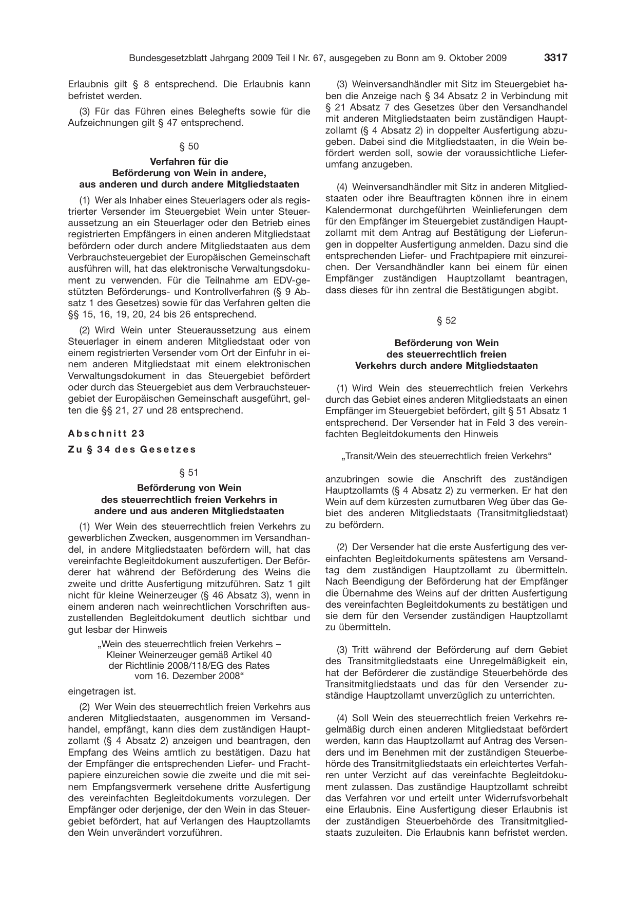 BGBl. 2009, Seite 3317 — Originalseite als Abbildung