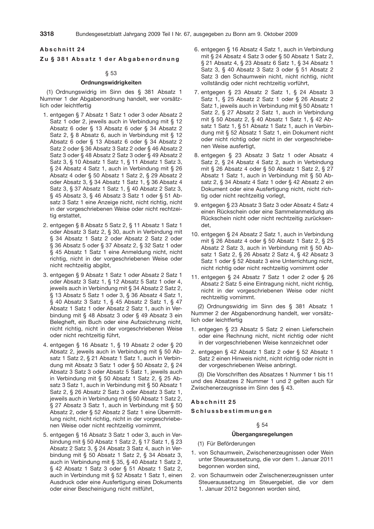 BGBl. 2009, Seite 3318 — Originalseite als Abbildung
