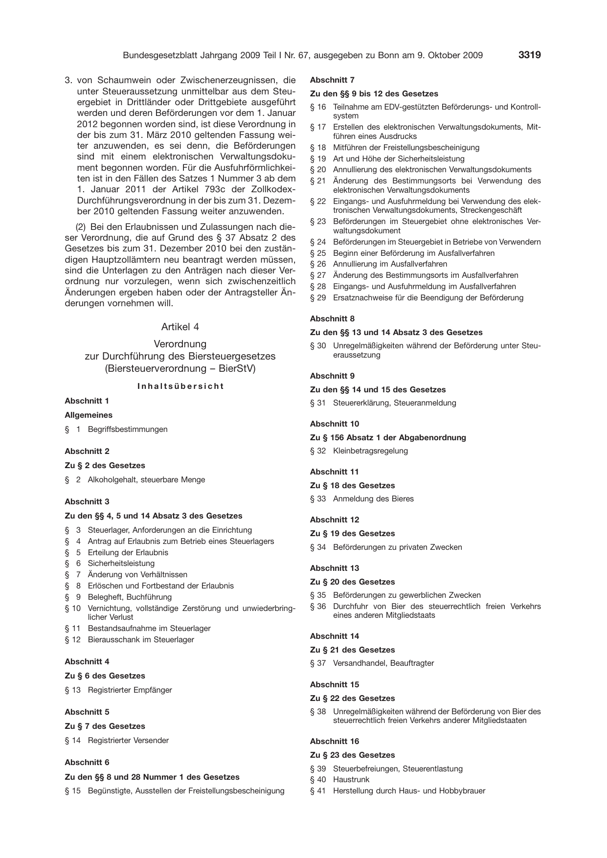 BGBl. 2009, Seite 3319 — Originalseite als Abbildung