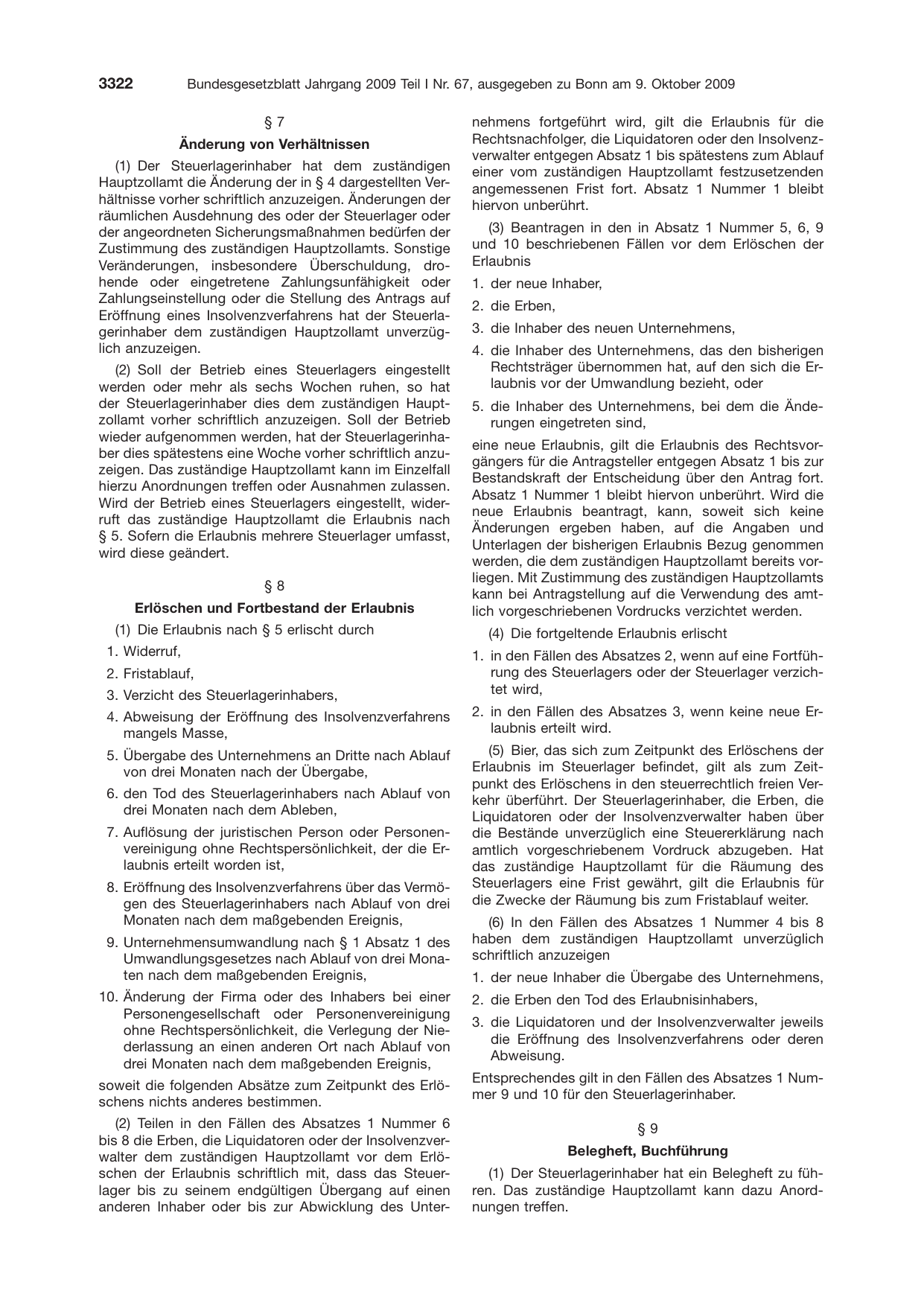 BGBl. 2009, Seite 3322 — Originalseite als Abbildung