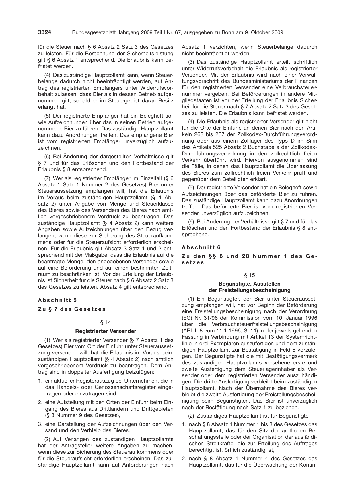 BGBl. 2009, Seite 3324 — Originalseite als Abbildung