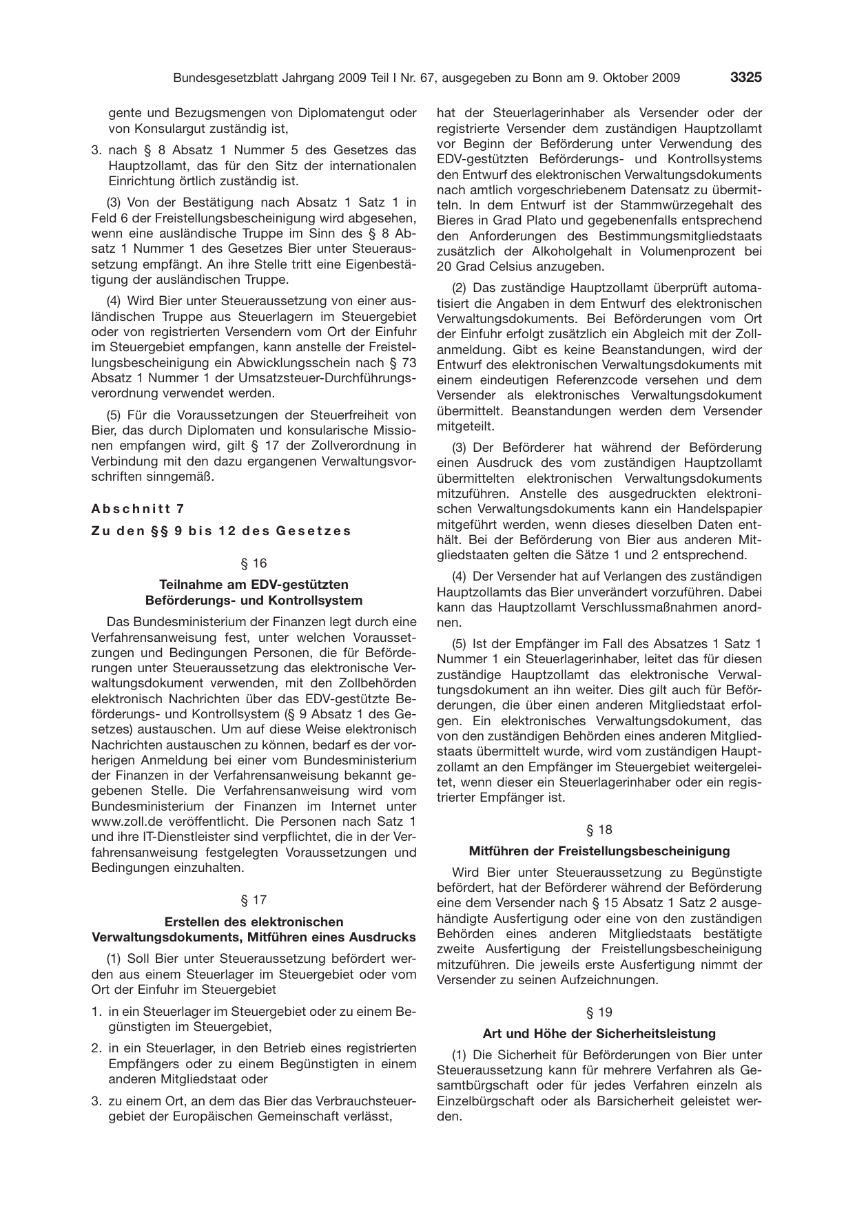 BGBl. 2009, Seite 3325 — Originalseite als Abbildung
