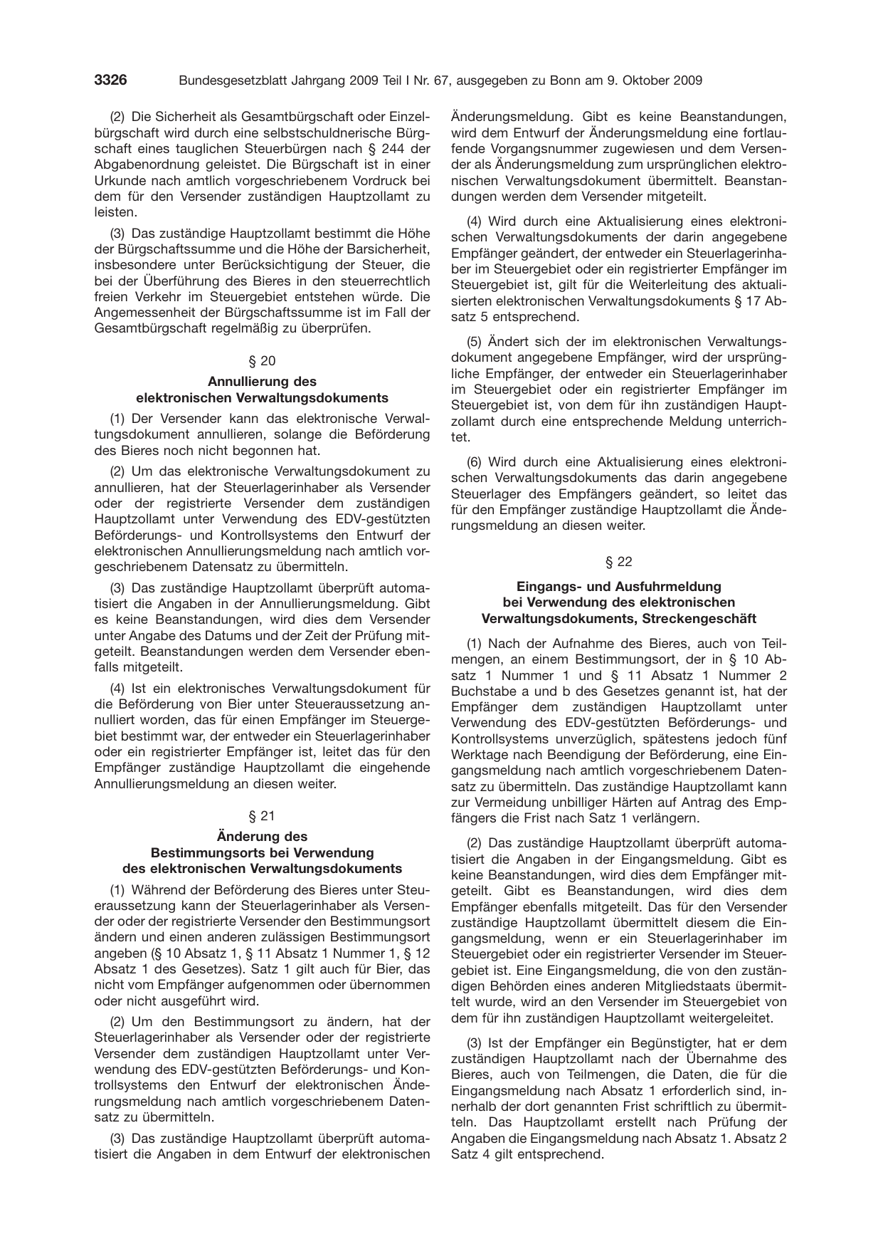 BGBl. 2009, Seite 3326 — Originalseite als Abbildung