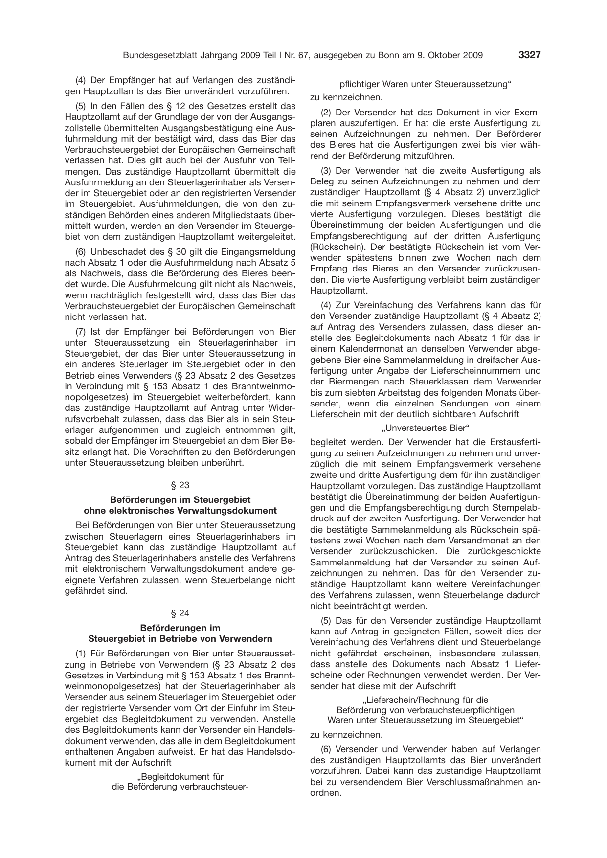 BGBl. 2009, Seite 3327 — Originalseite als Abbildung