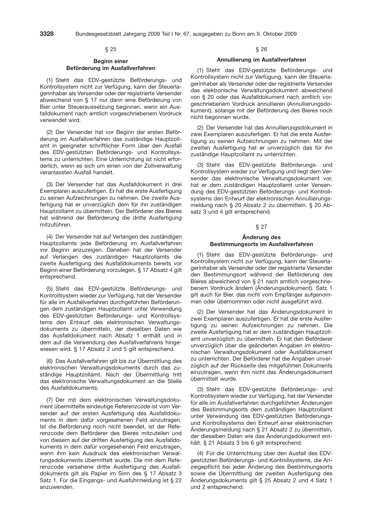 BGBl. 2009, Seite 3328 — Originalseite als Abbildung