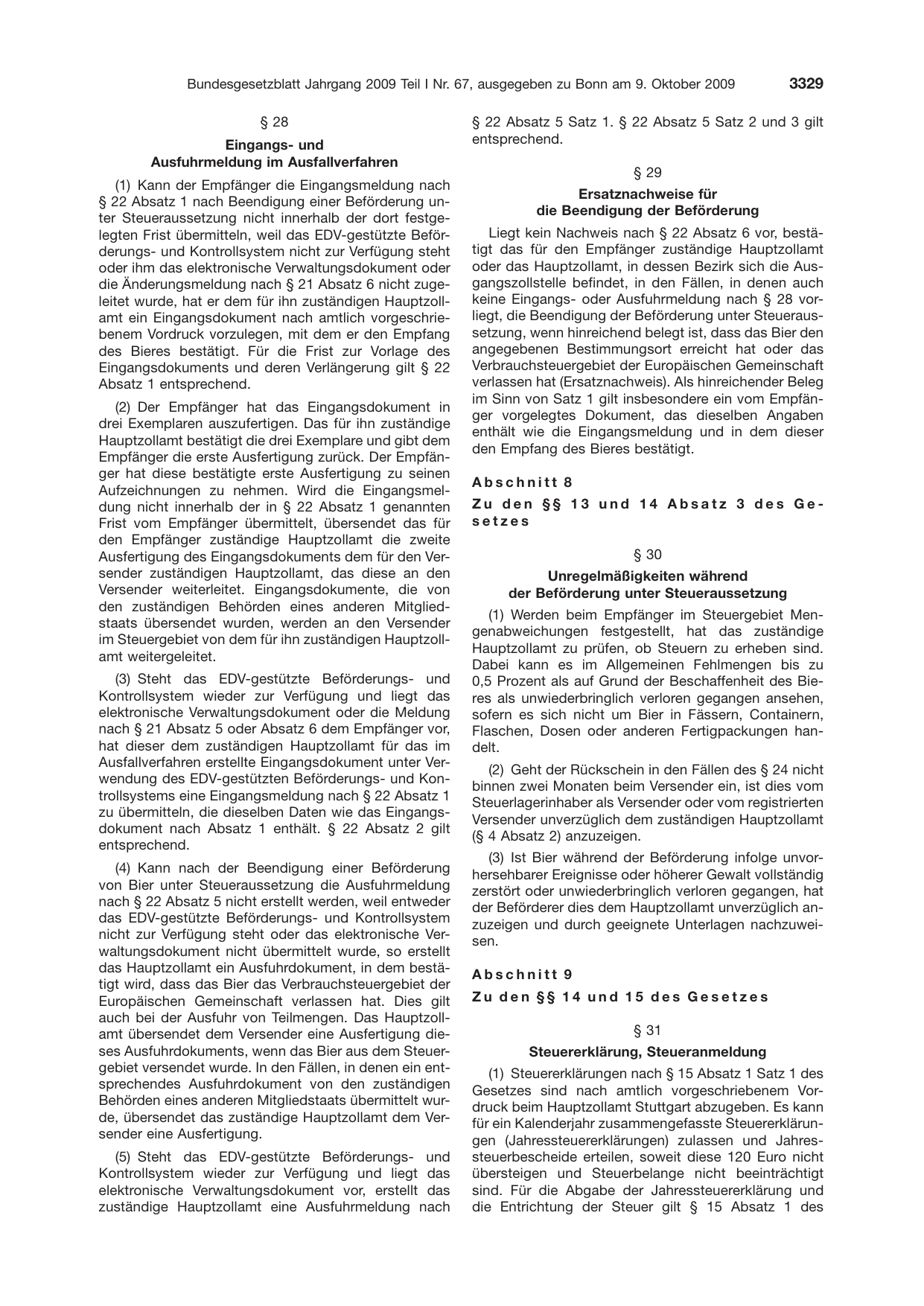 BGBl. 2009, Seite 3329 — Originalseite als Abbildung