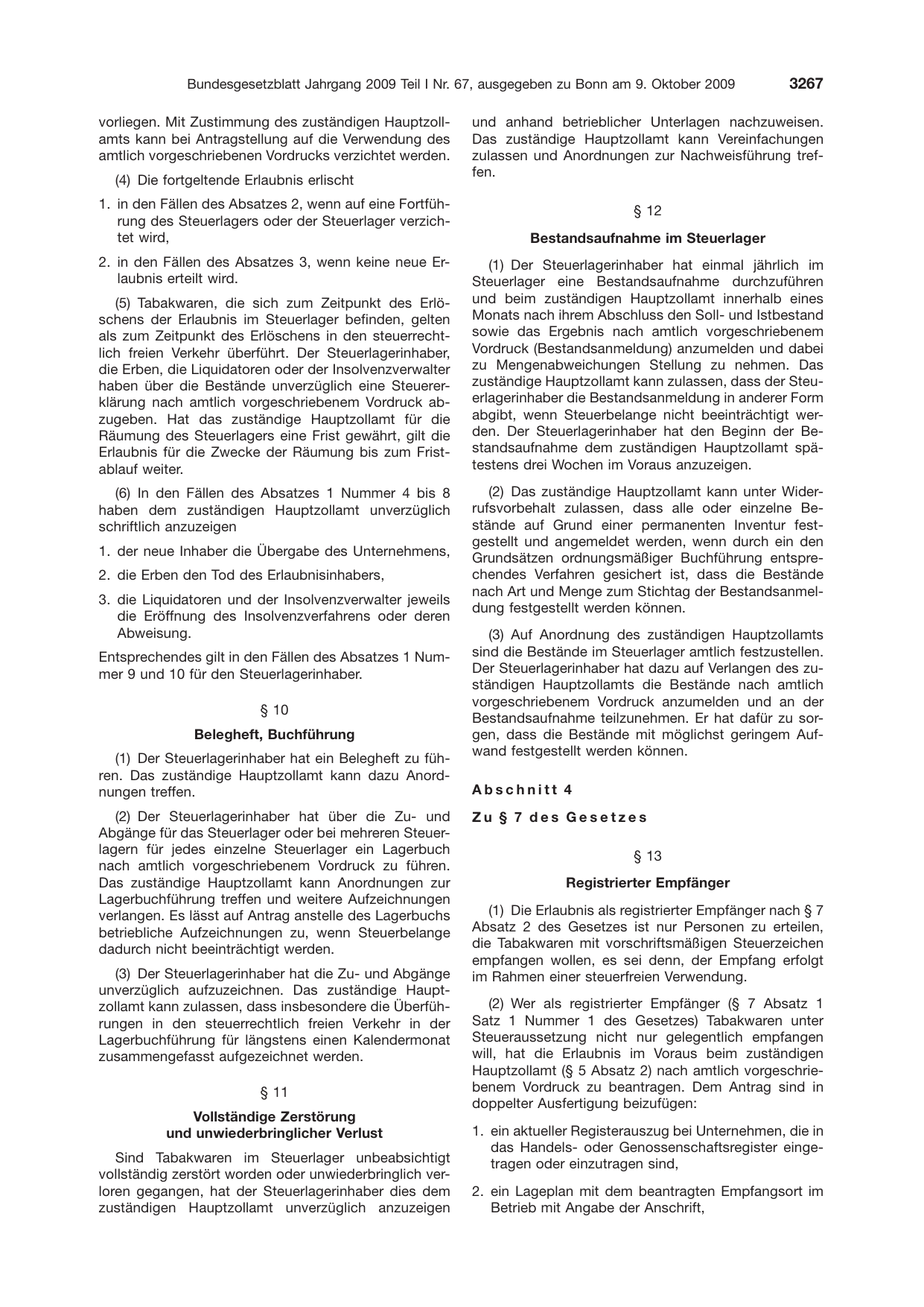 BGBl. 2009, Seite 3267 — Originalseite als Abbildung