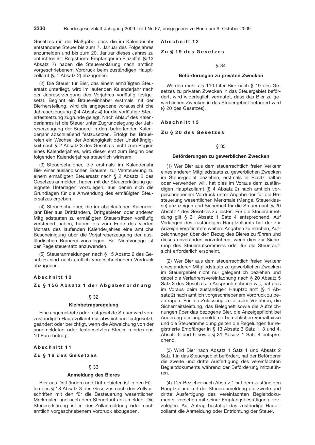 BGBl. 2009, Seite 3330 — Originalseite als Abbildung