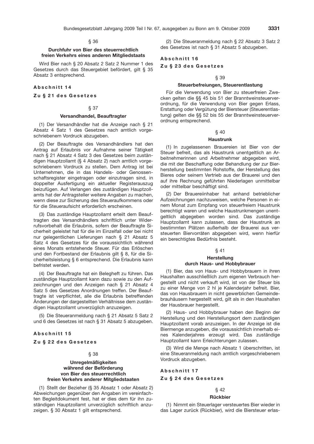 BGBl. 2009, Seite 3331 — Originalseite als Abbildung