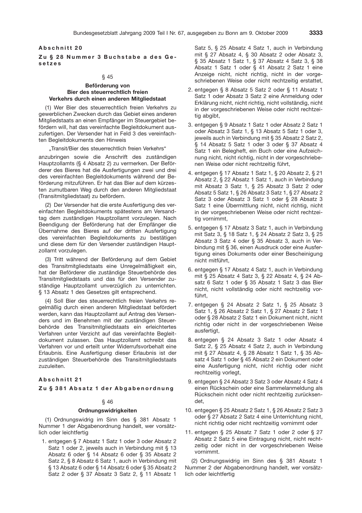 BGBl. 2009, Seite 3333 — Originalseite als Abbildung