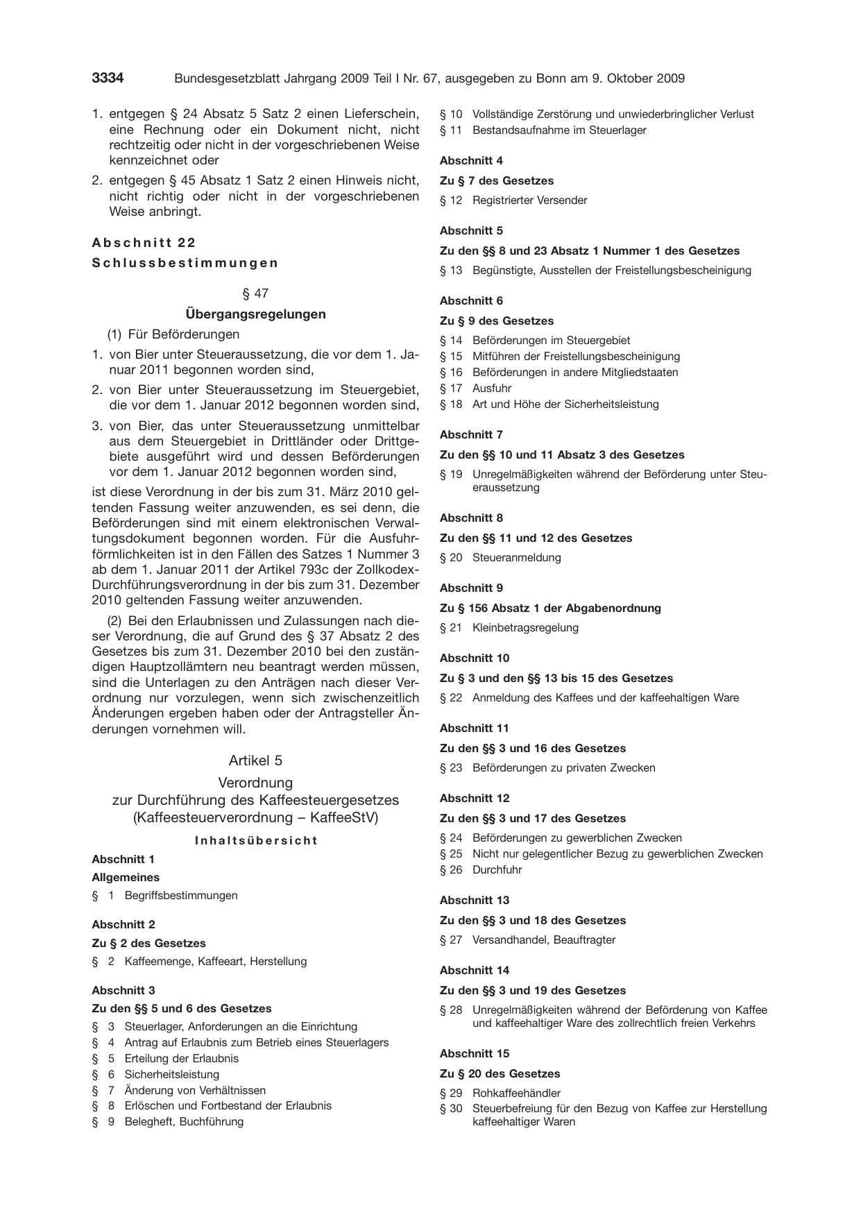 BGBl. 2009, Seite 3334 — Originalseite als Abbildung