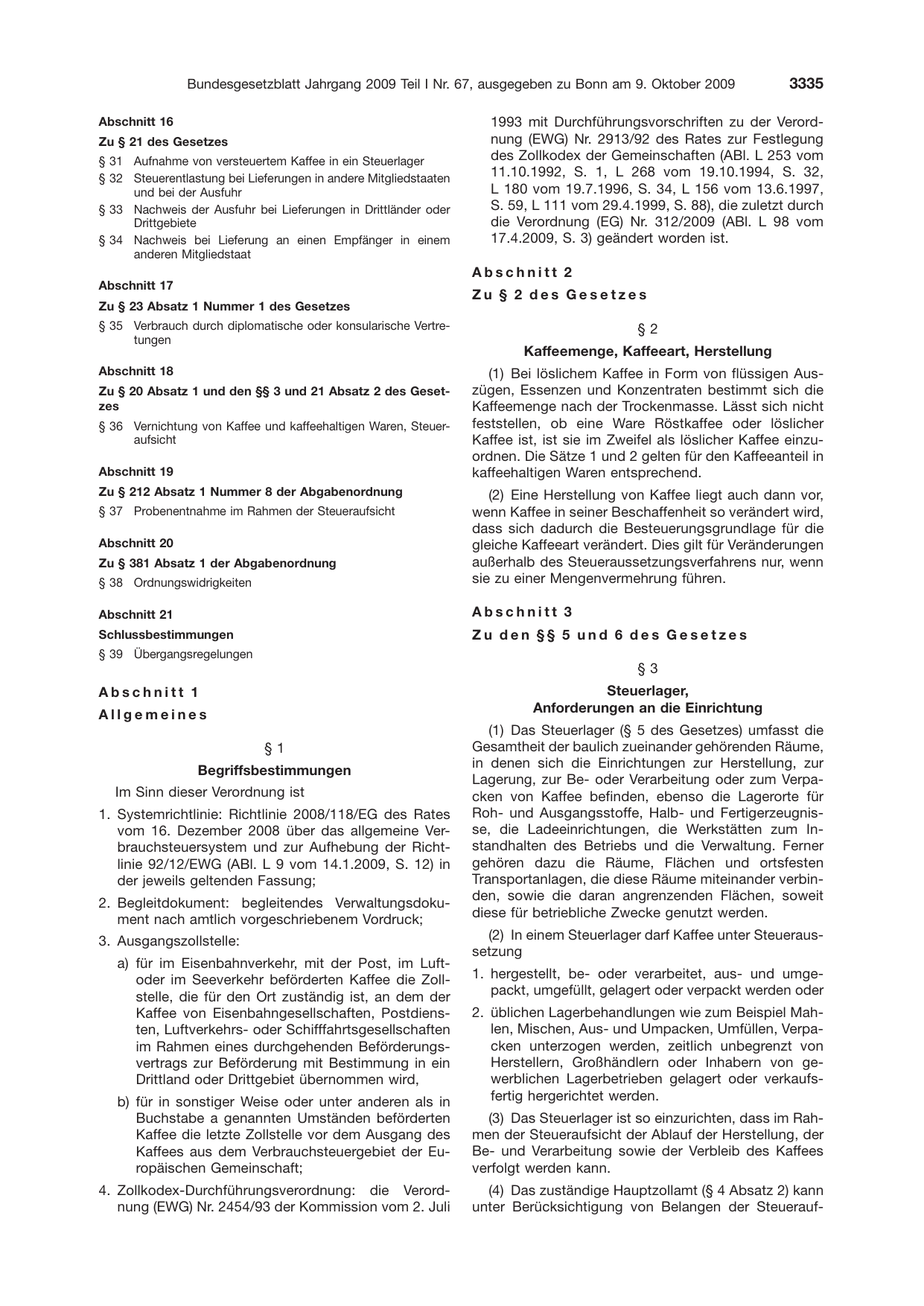 BGBl. 2009, Seite 3335 — Originalseite als Abbildung