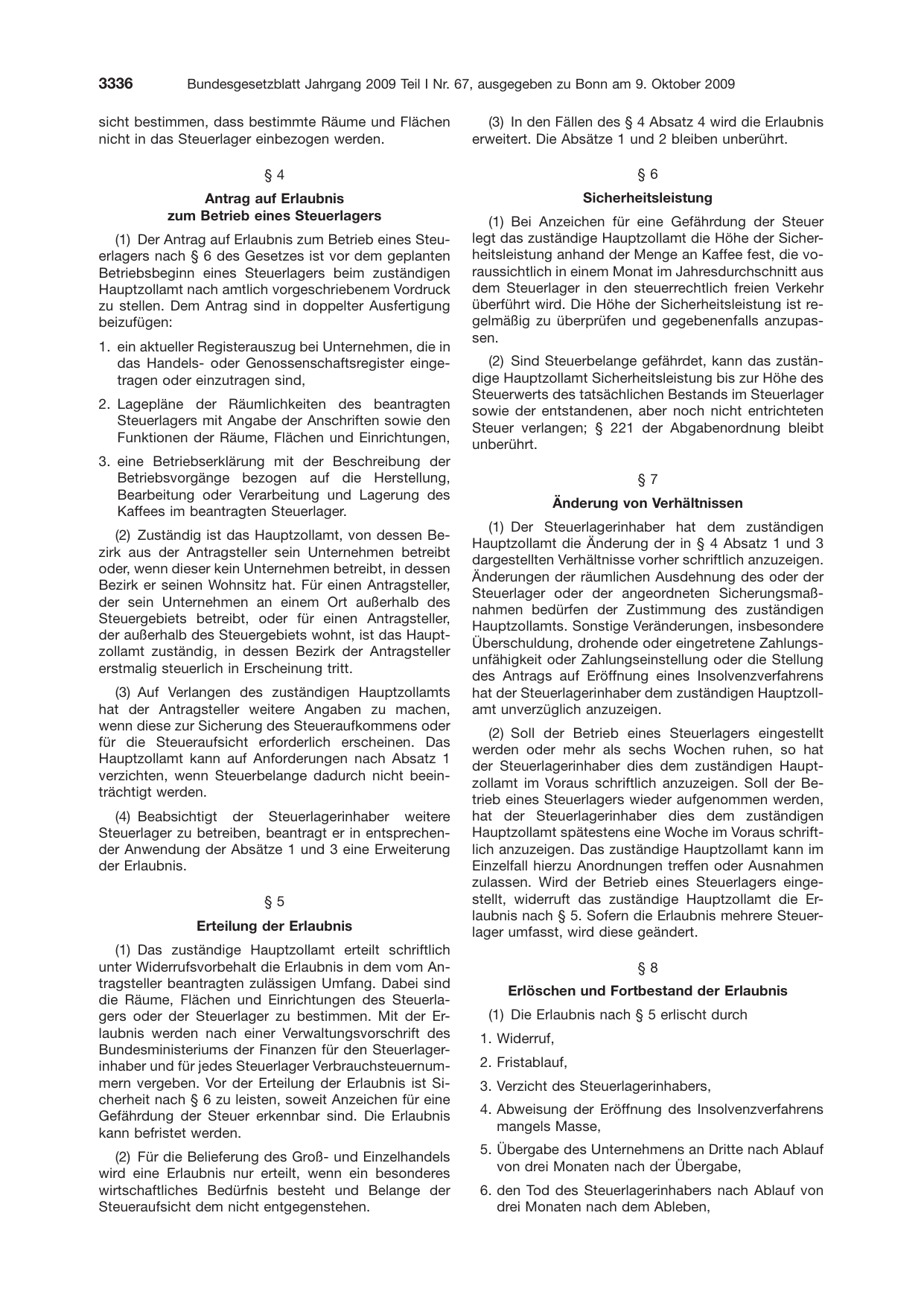 BGBl. 2009, Seite 3336 — Originalseite als Abbildung