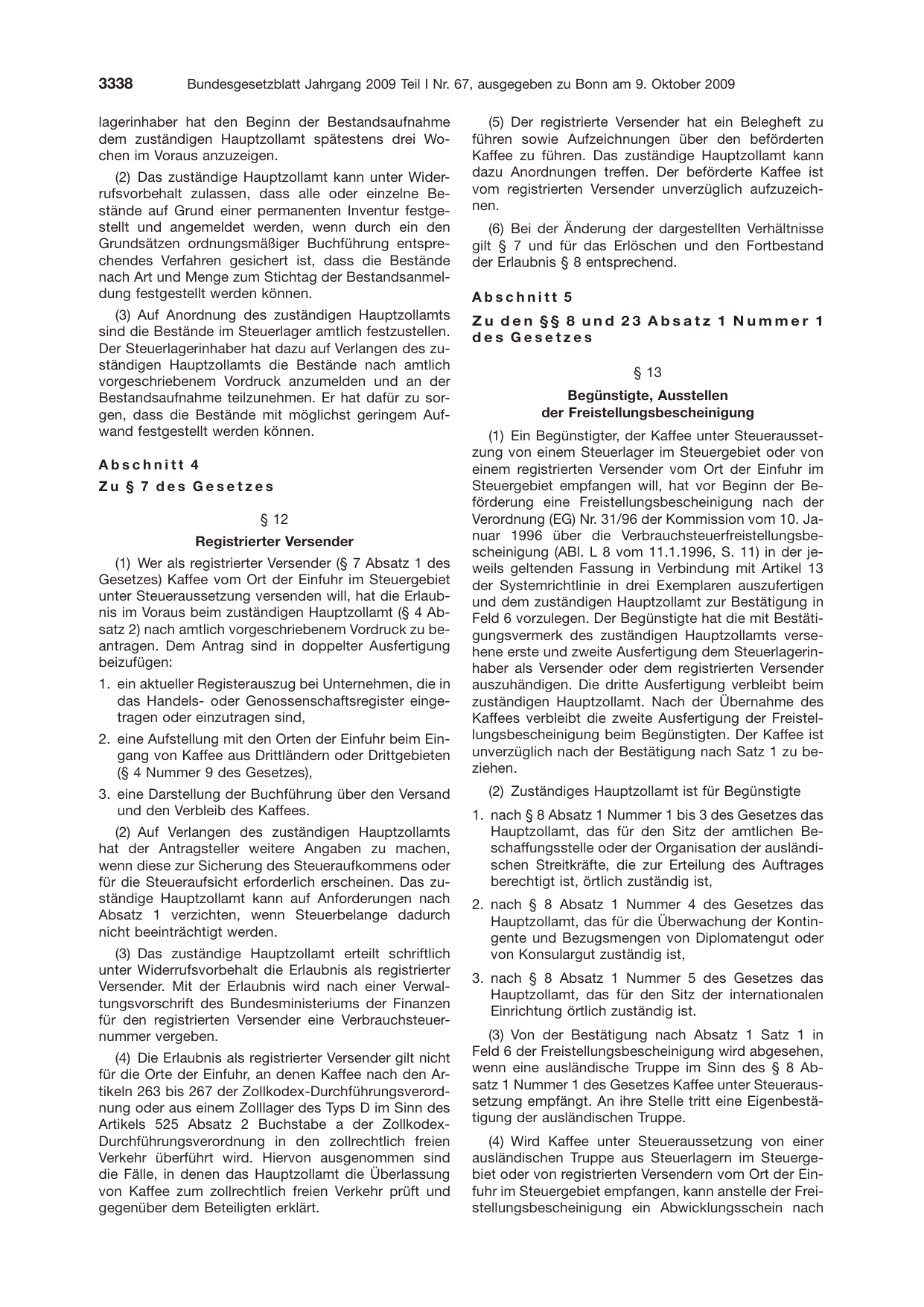BGBl. 2009, Seite 3338 — Originalseite als Abbildung
